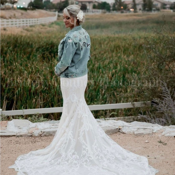 CHOSEN Bridal Jean Jacket. Size Large. Worn just for photos on Wedding Day. - Picture 2 of 3